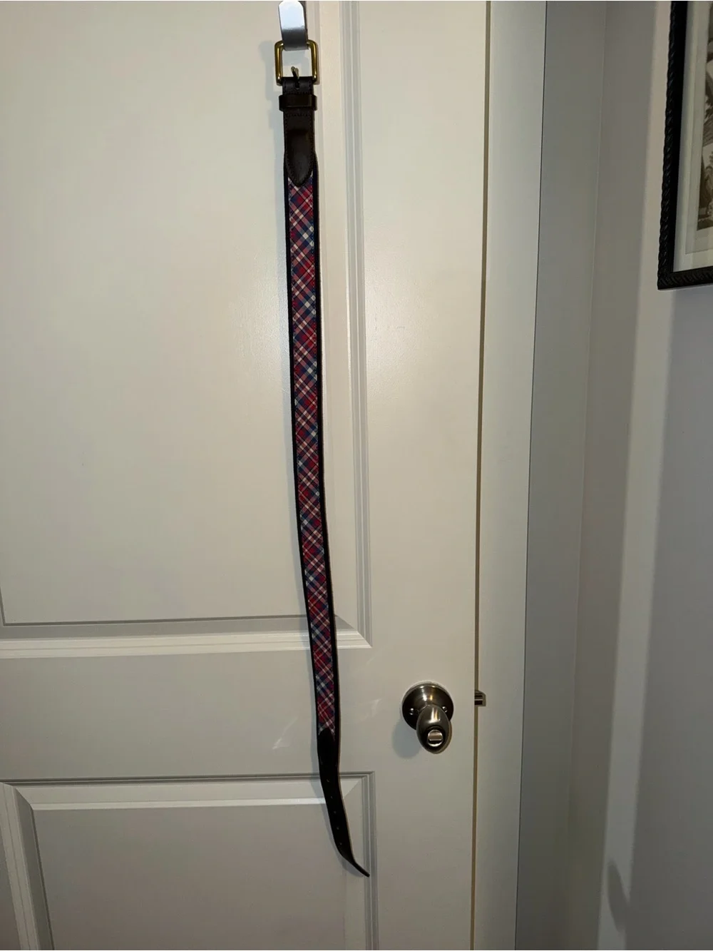 Vineyard Vines Red & Blue Plaid Leather-Trim Belt